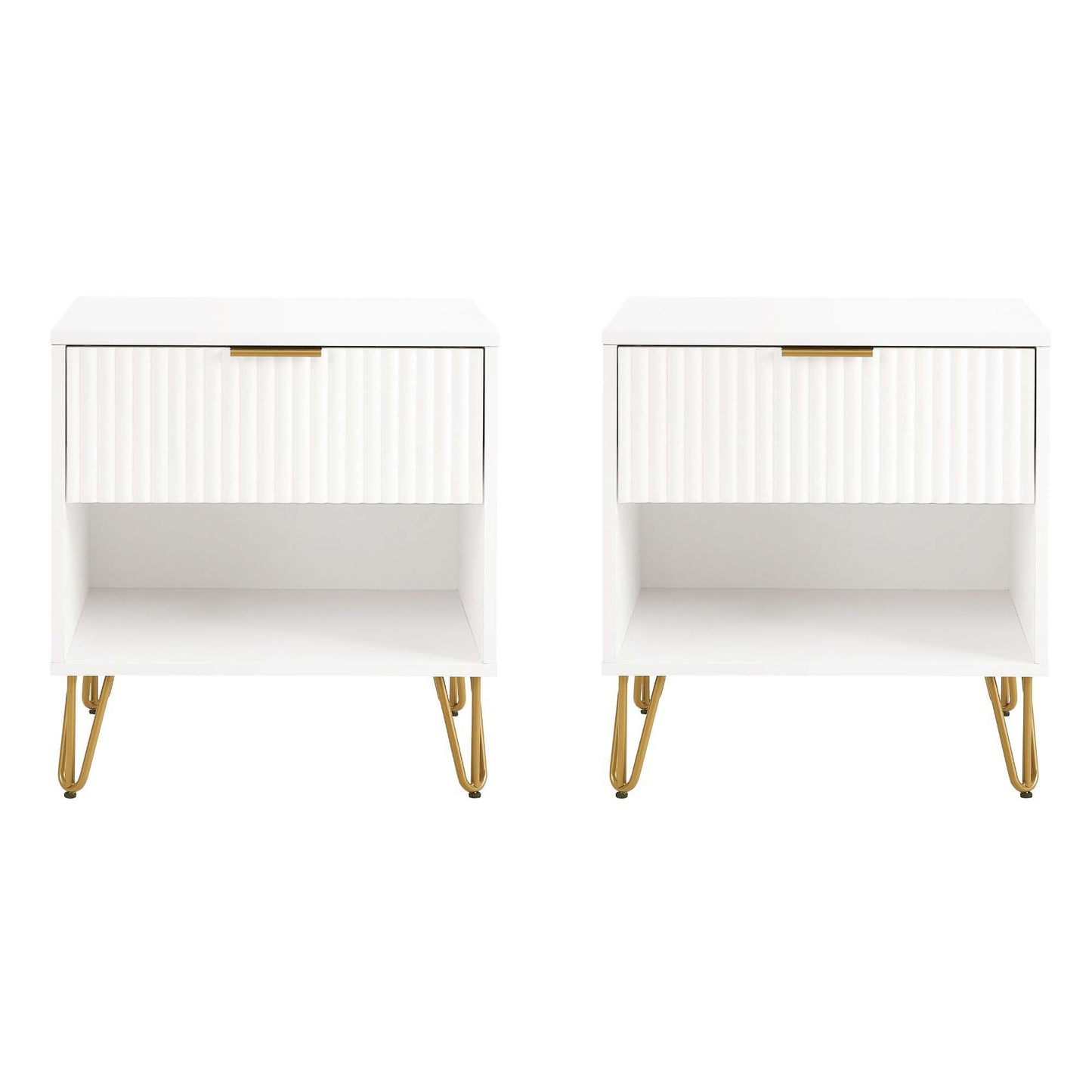 Dumbo Modern 20" Fluted Nightstand in White (1-Drawer) - Set of 2 2-NS001-WH