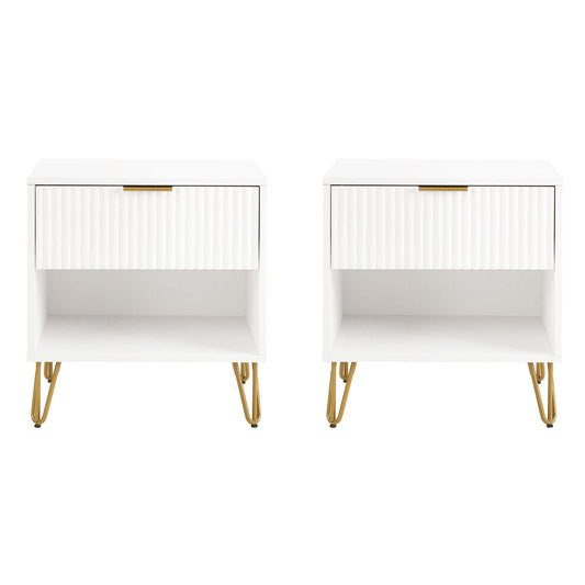 Dumbo Modern 20" Fluted Nightstand in White (1-Drawer) - Set of 2 2-NS001-WH
