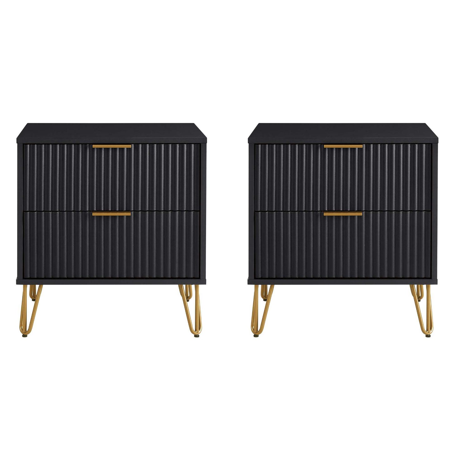 Dumbo Modern 20" Fluted Nightstand in Black (2-Drawer) - Set of 2 2-NS002-BK