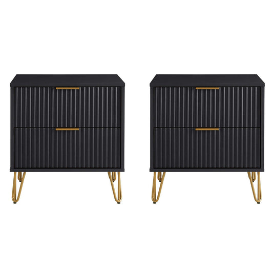 Dumbo Modern 20" Fluted Nightstand in Black (2-Drawer) - Set of 2 2-NS002-BK