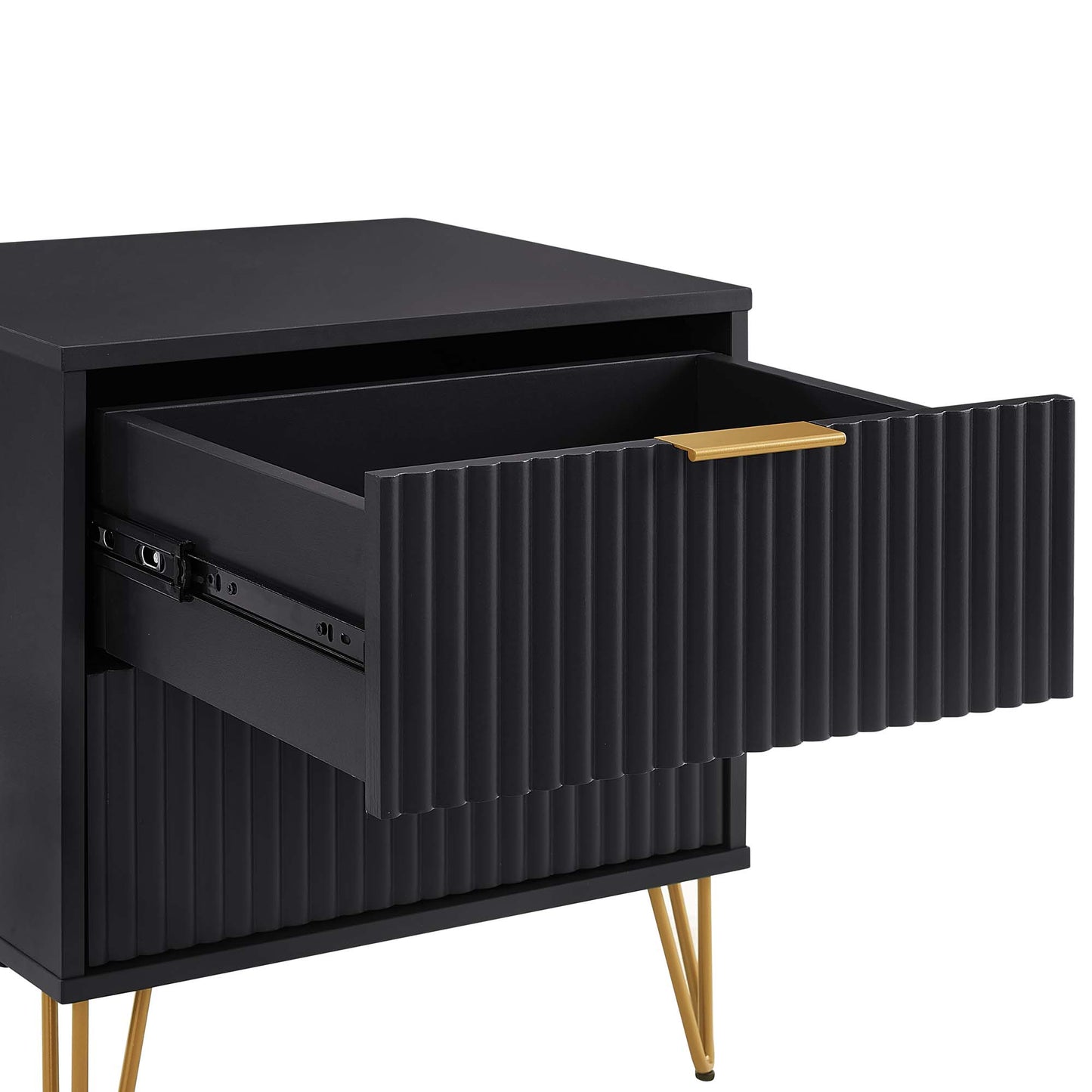 Dumbo Modern 20" Fluted Nightstand in Black (2-Drawer) - Set of 2 2-NS002-BK