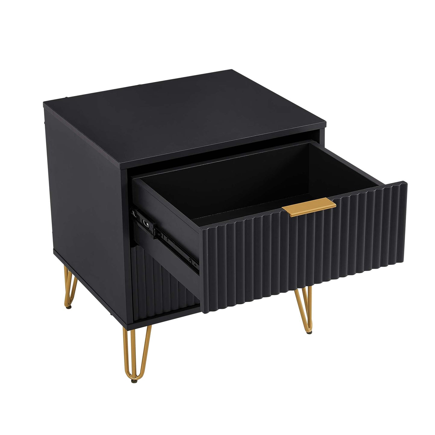 Dumbo Modern 20" Fluted Nightstand in Black (2-Drawer) - Set of 2 2-NS002-BK