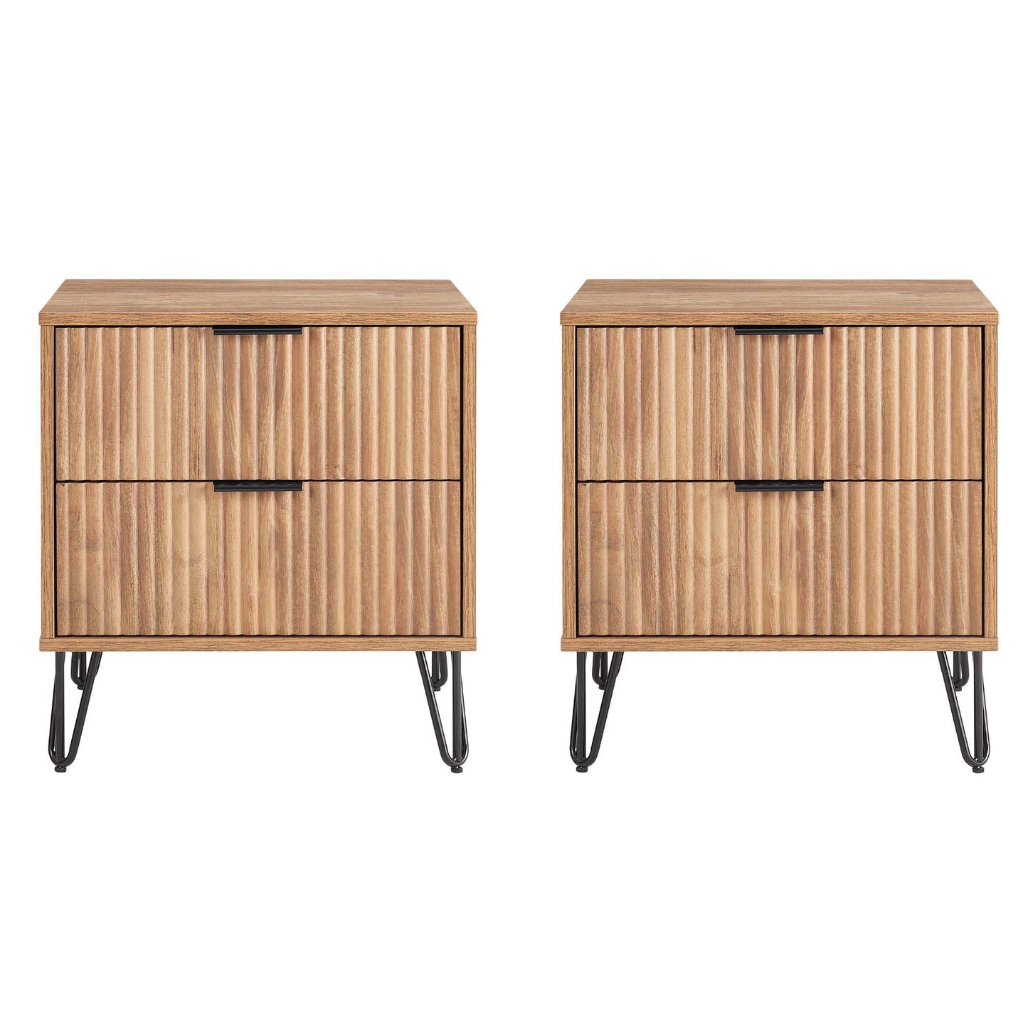 Dumbo Modern 20" Fluted Nightstand in Golden Brown (2-Drawer) - Set of 2 2-NS002-GB
