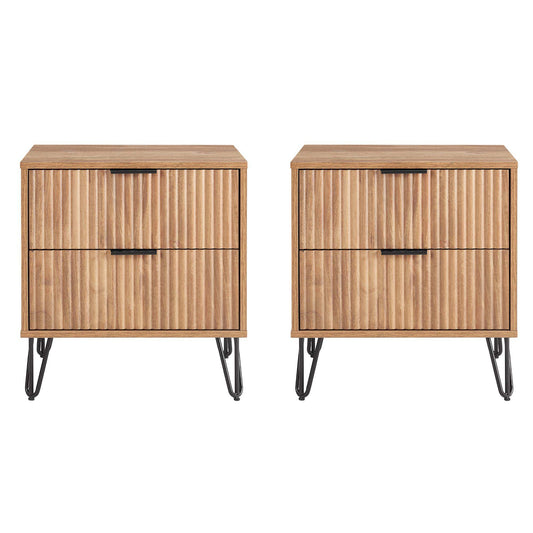 Dumbo Modern 20" Fluted Nightstand in Golden Brown (2-Drawer) - Set of 2 2-NS002-GB