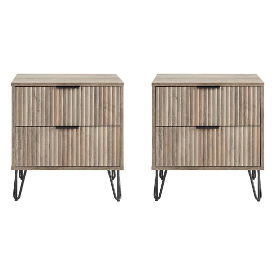Dumbo Modern 20" Fluted Nightstand in Rustic Gray (2-Drawer) - Set of 2 2-NS002-GY