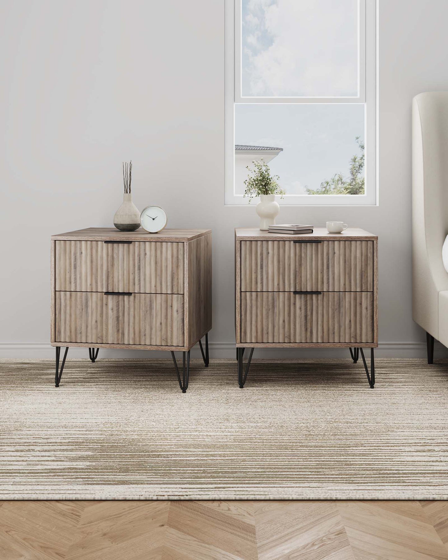 Dumbo Modern 20" Fluted Nightstand in Rustic Gray (2-Drawer) - Set of 2 2-NS002-GY