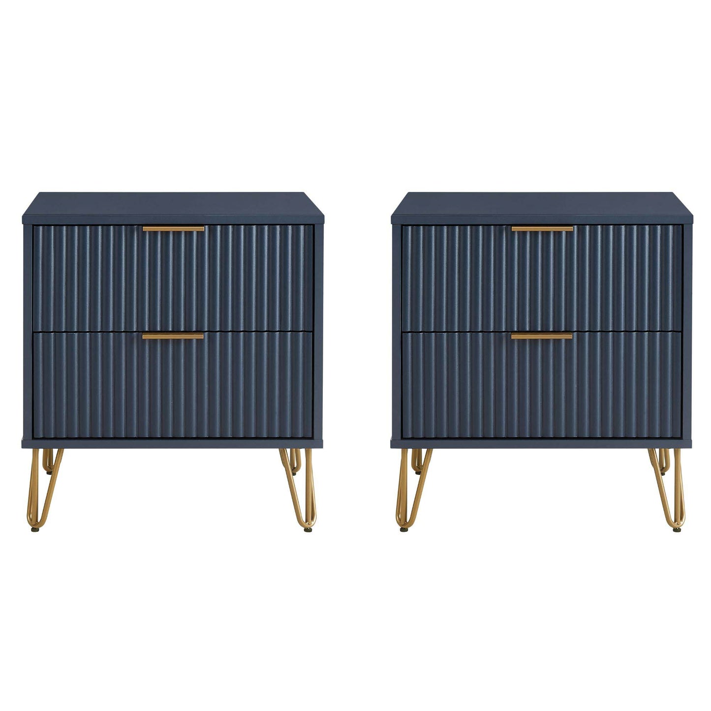 Dumbo Modern 20" Fluted Nightstand in Midnight Blue (2-Drawer) - Set of 2 2-NS002-MB