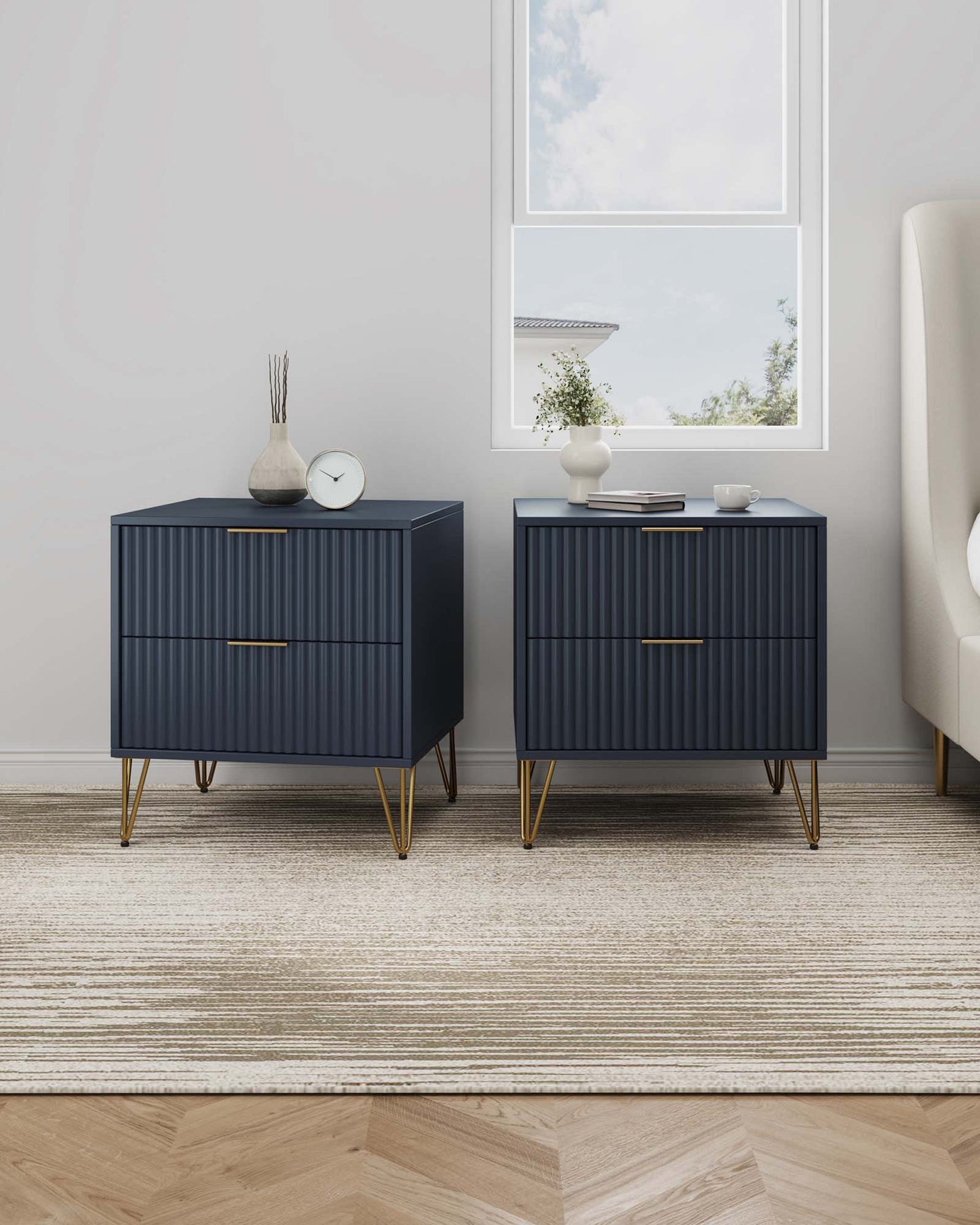 Dumbo Modern 20" Fluted Nightstand in Midnight Blue (2-Drawer) - Set of 2 2-NS002-MB