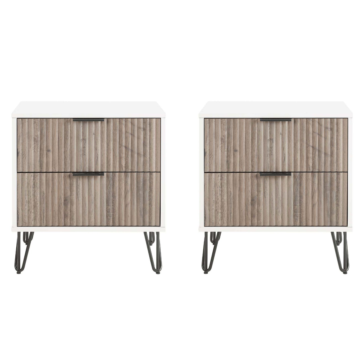 Dumbo Modern 20" Fluted Nightstand in Rustic Gray and White (2-Drawer) - Set of 2 2-NS002-WG