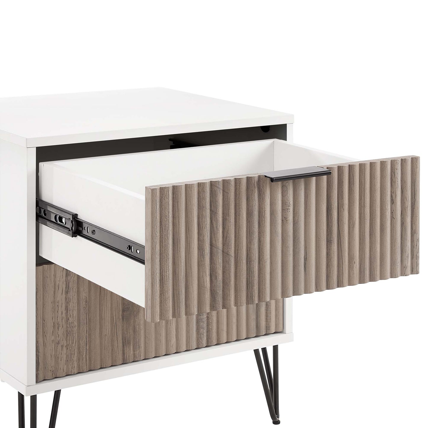 Dumbo Modern 20" Fluted Nightstand in Rustic Gray and White (2-Drawer) - Set of 2 2-NS002-WG