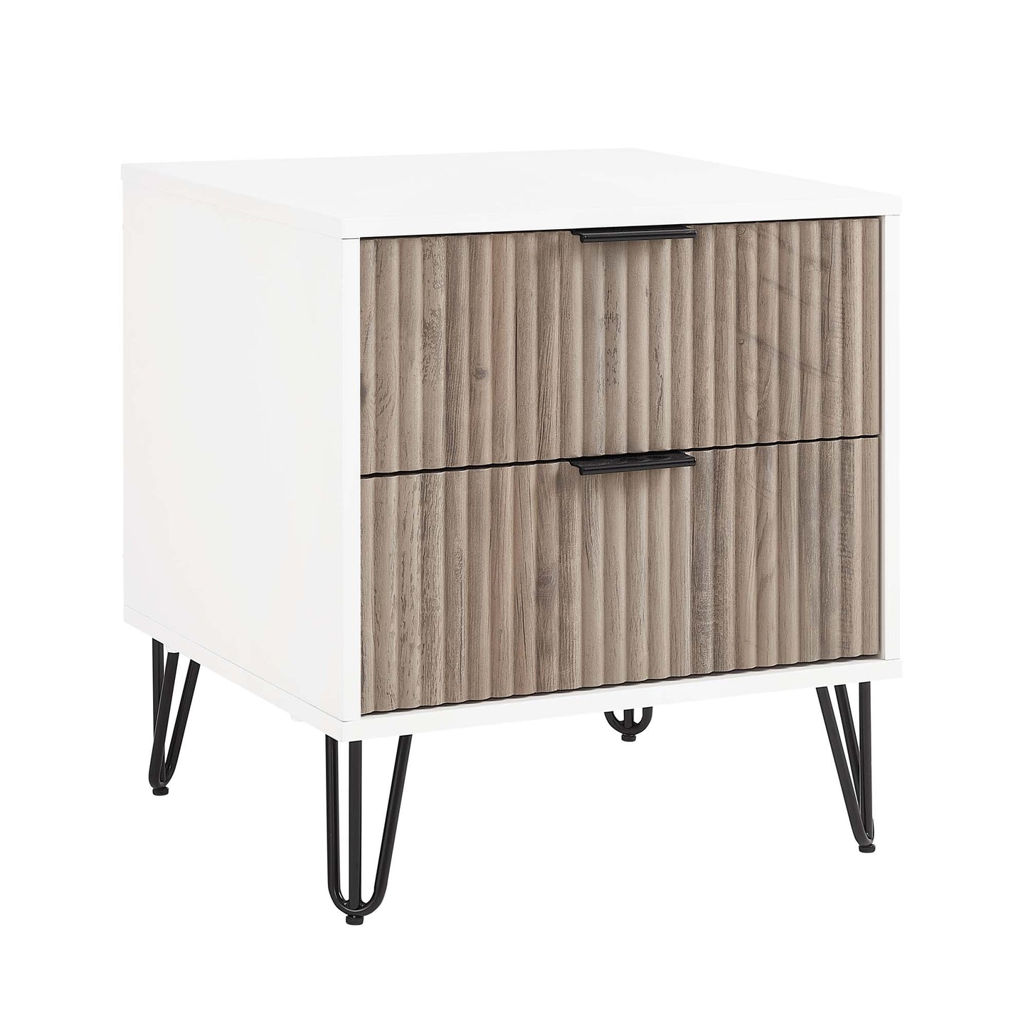 Dumbo Modern 20" Fluted Nightstand in Rustic Gray and White (2-Drawer) - Set of 2 2-NS002-WG