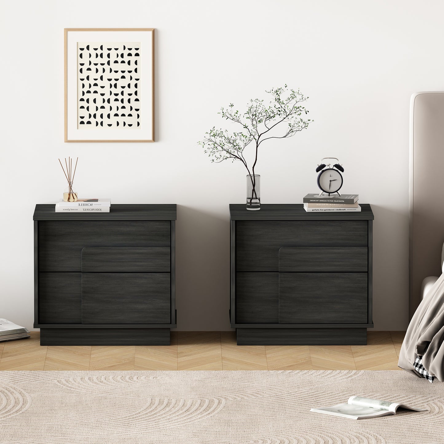 Horizon Modern 22" Nightstand in Charcoal Gray (2-Drawer) - Set of 2 2-NS003-GY