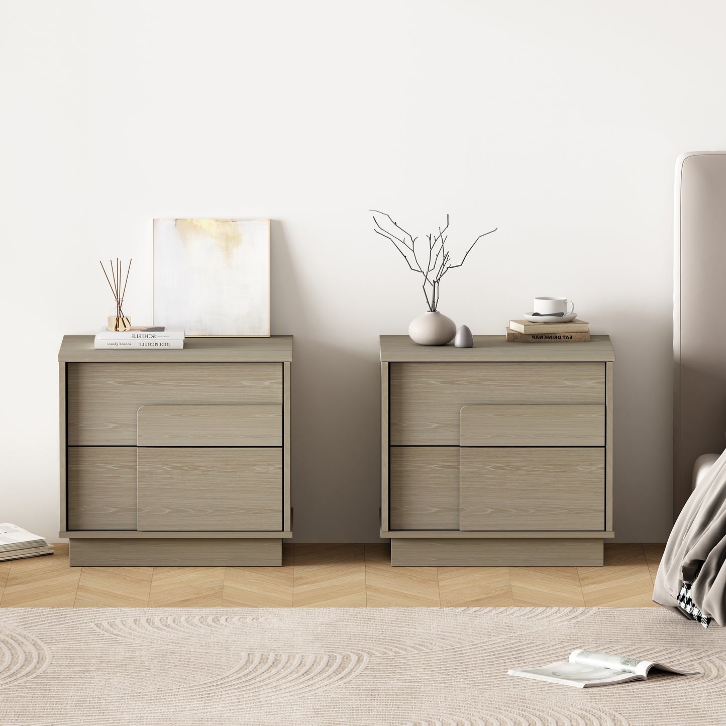 Horizon Modern 22" Nightstand in Whitewashed Oak (2-Drawer) - Set of 2 2-NS003-OK