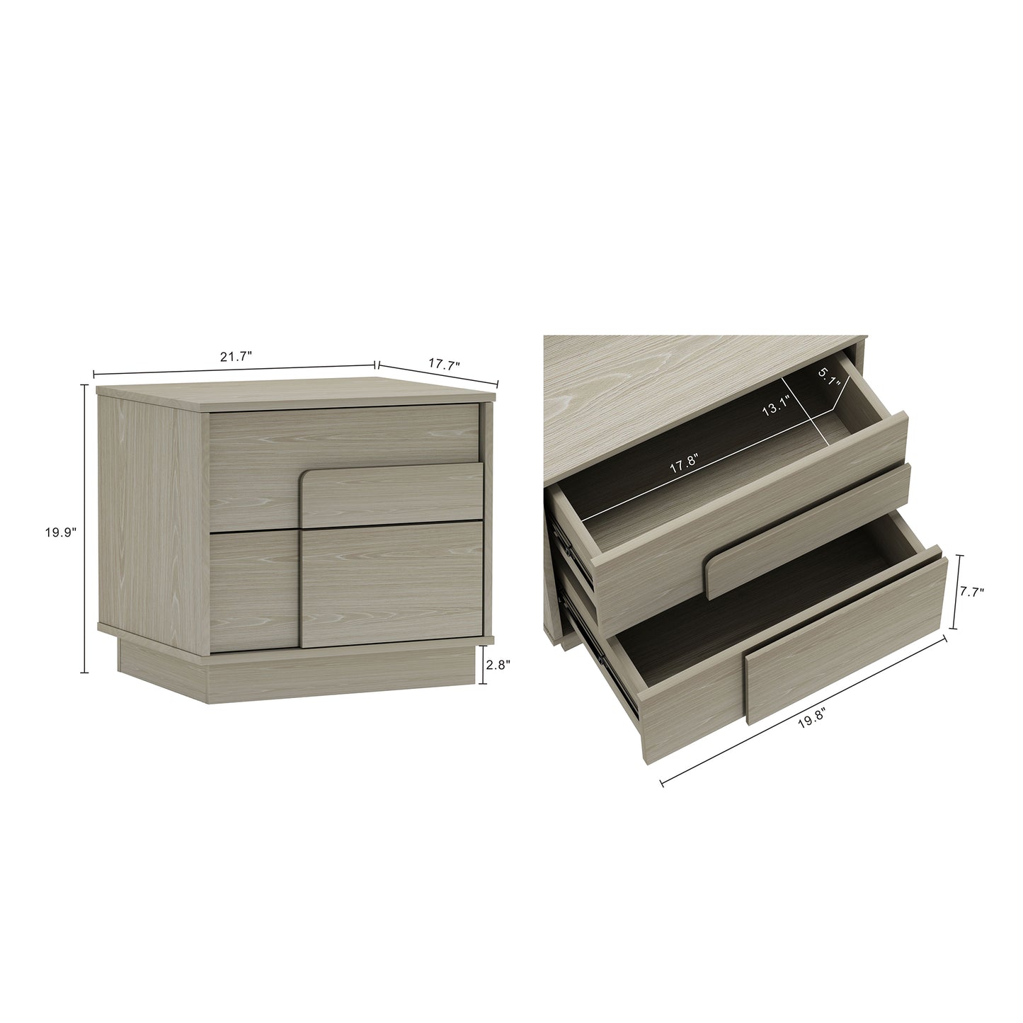 Horizon Modern 22" Nightstand in Whitewashed Oak (2-Drawer) - Set of 2 2-NS003-OK