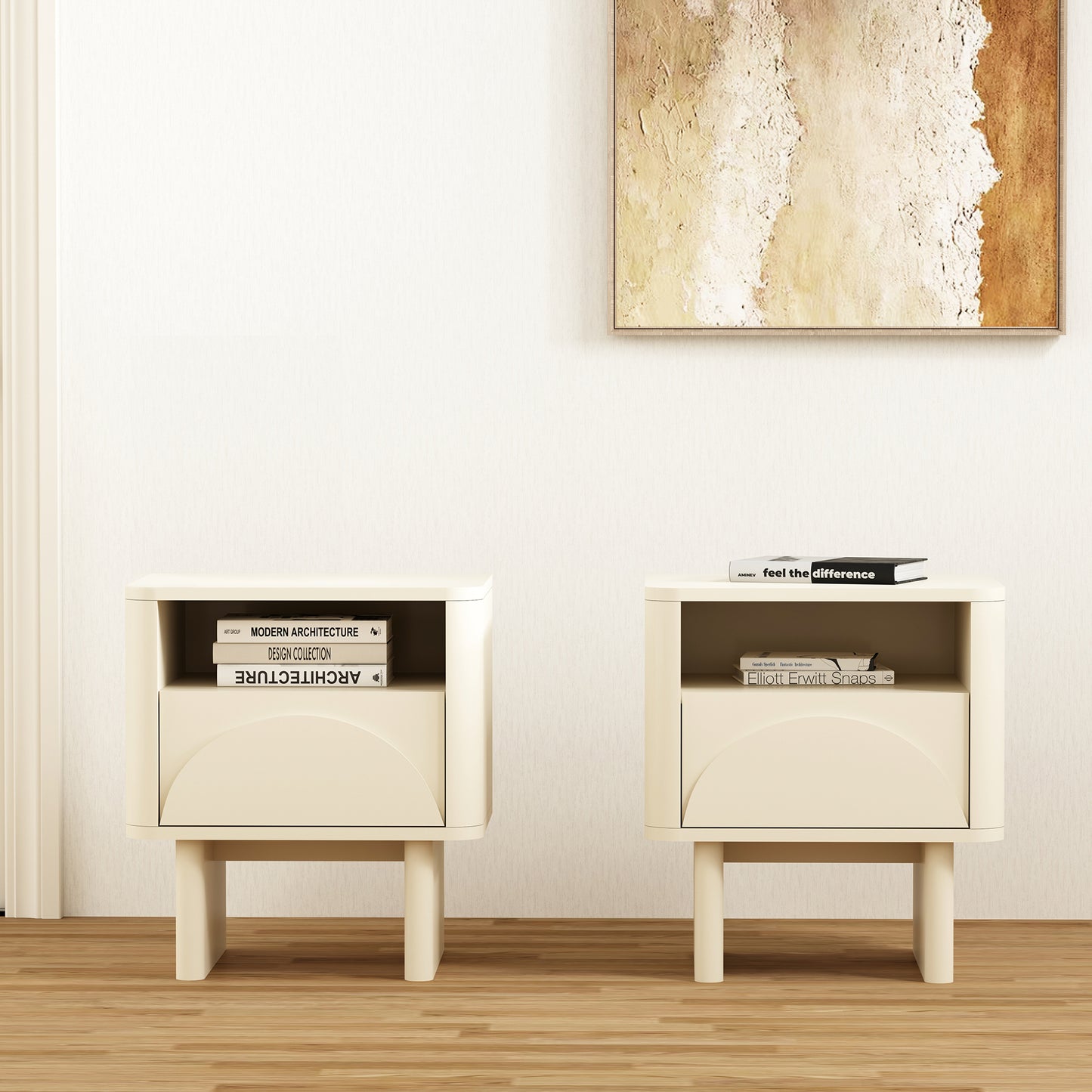 Ella Modern 20" Nightstand in Cream (1-Drawer) - Set of 2 2-NS005-CR