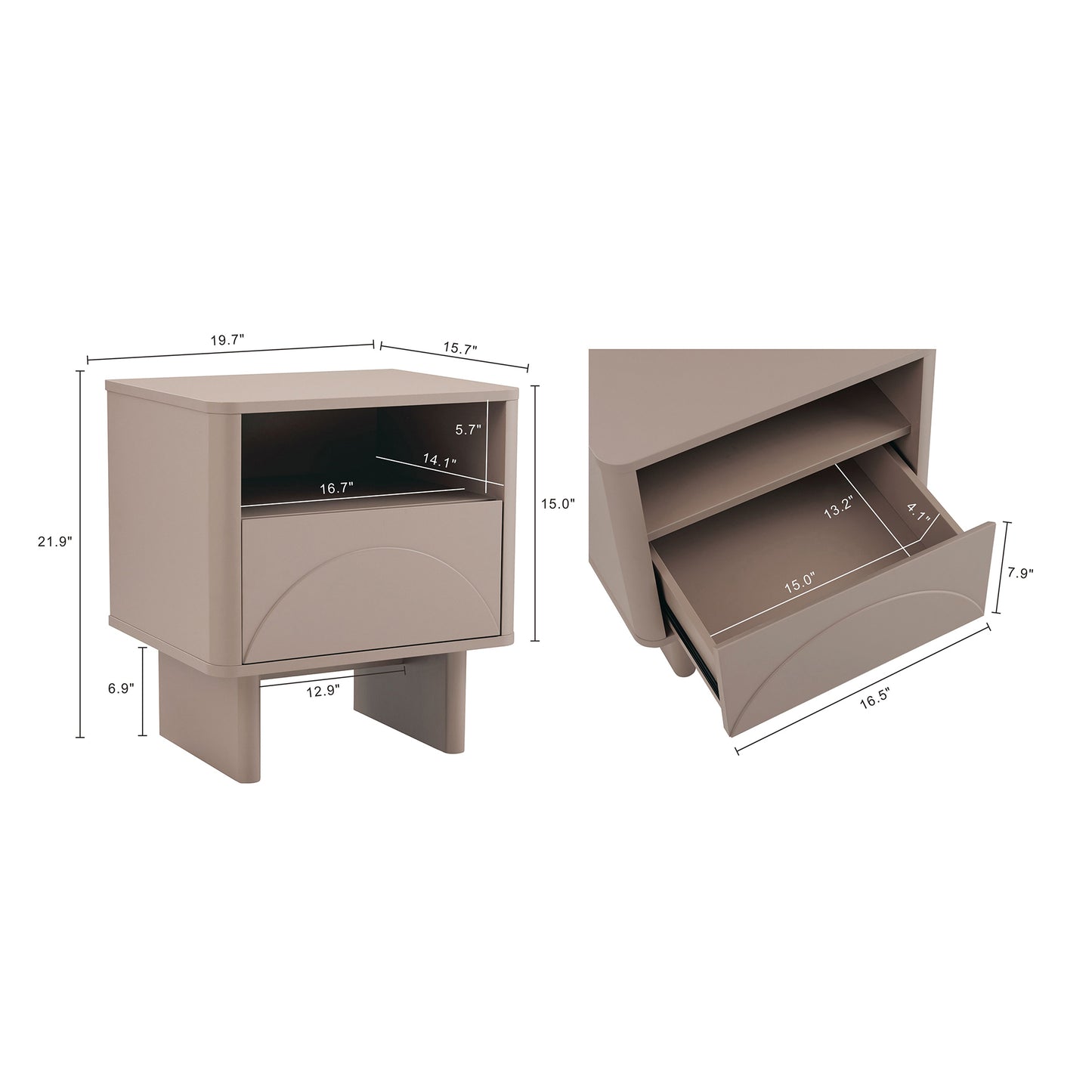 Ella Modern 20" Nightstand in Mocha (1-Drawer) - Set of 2 2-NS005-MO