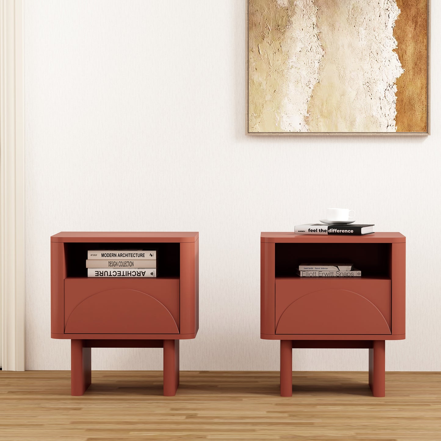 Ella Modern 20" Nightstand in Terracotta (1-Drawer) - Set of 2 2-NS005-OR