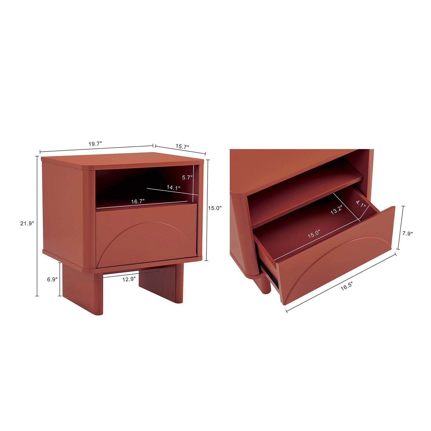 Ella Modern 20" Nightstand in Terracotta (1-Drawer) - Set of 2 2-NS005-OR