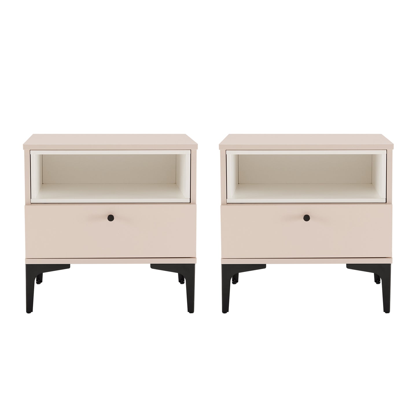 Amara Modern 20" Nightstand in Pale Rose and White (1-Drawer) - Set of 2 2-NS006-PK
