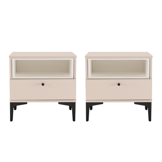 Amara Modern 20" Nightstand in Pale Rose and White (1-Drawer) - Set of 2 2-NS006-PK