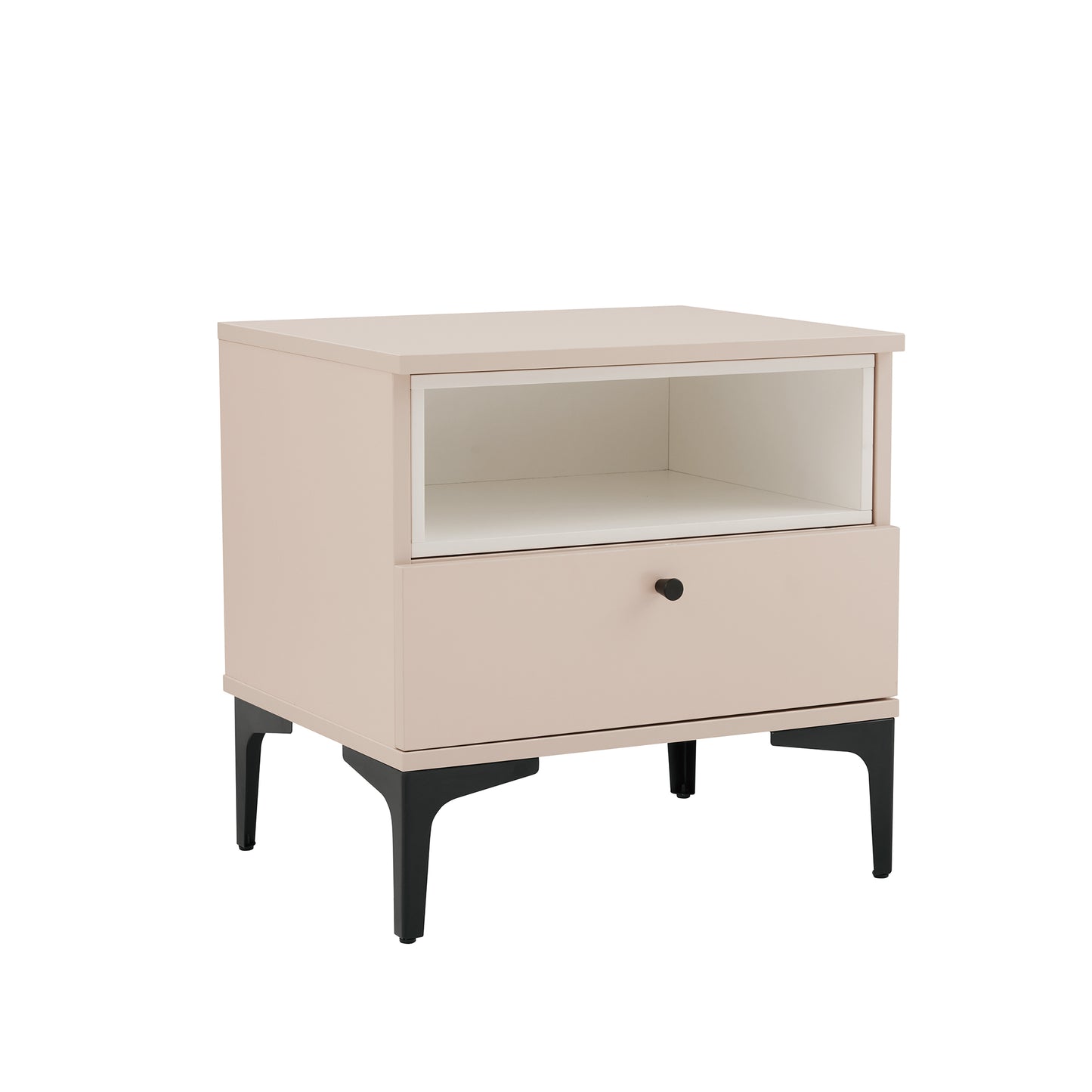 Amara Modern 20" Nightstand in Pale Rose and White (1-Drawer) - Set of 2 2-NS006-PK