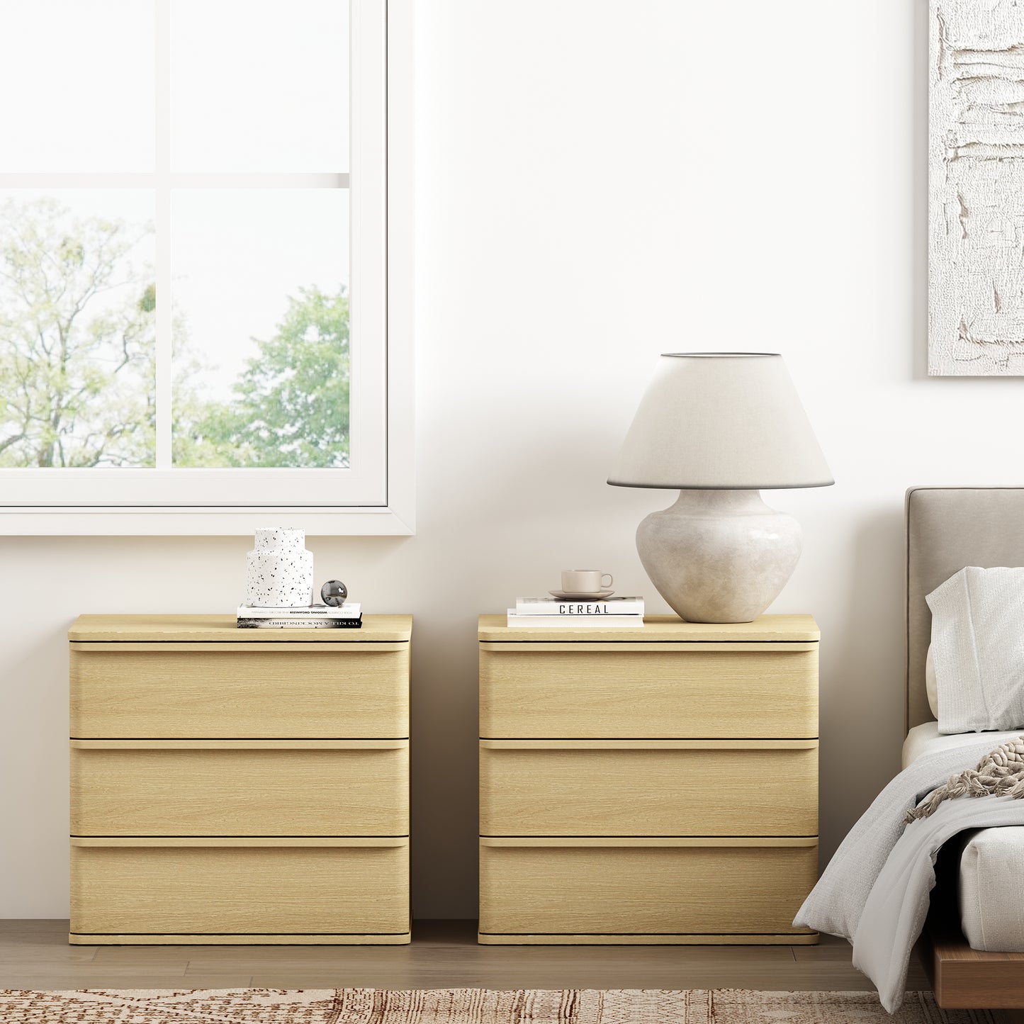 Molly Modern 26" Nightstand in Natural Oak (3-Drawer) - Set of 2 2-NS008-NO