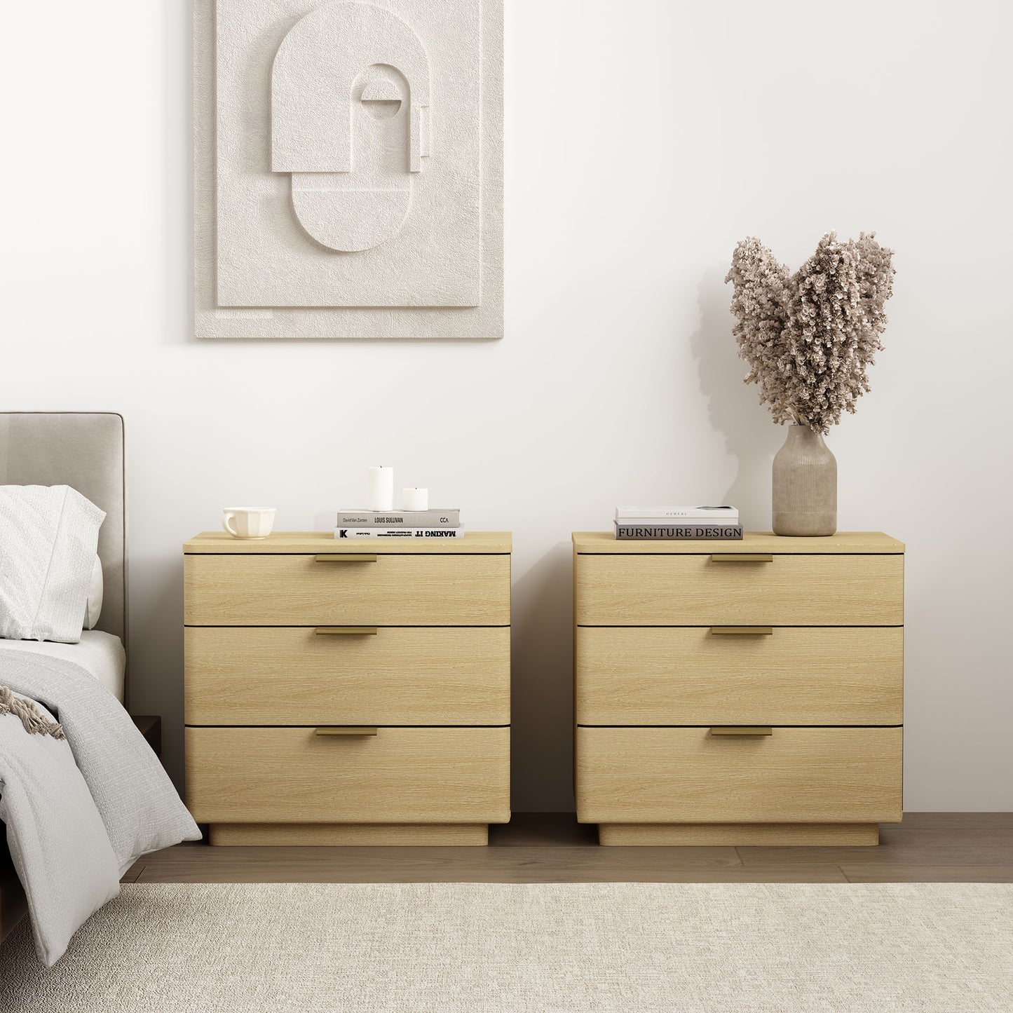 Payton Modern 26" Nightstand in Natural Oak (3-Drawer) - Set of 2 2-NS009-GNO