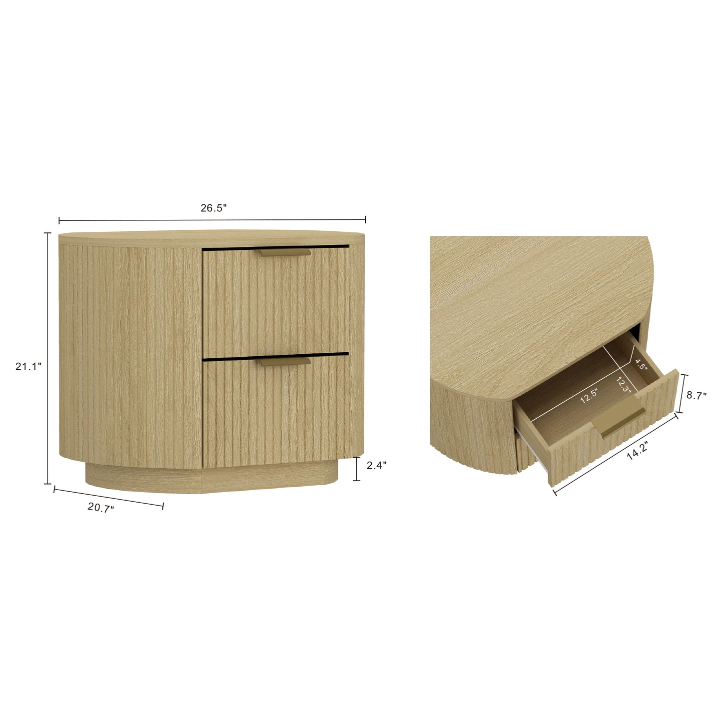 Olivia Modern 27" Nightstand in Natural Oak (2-Drawer) - Set of 2 2-NS010-GNO
