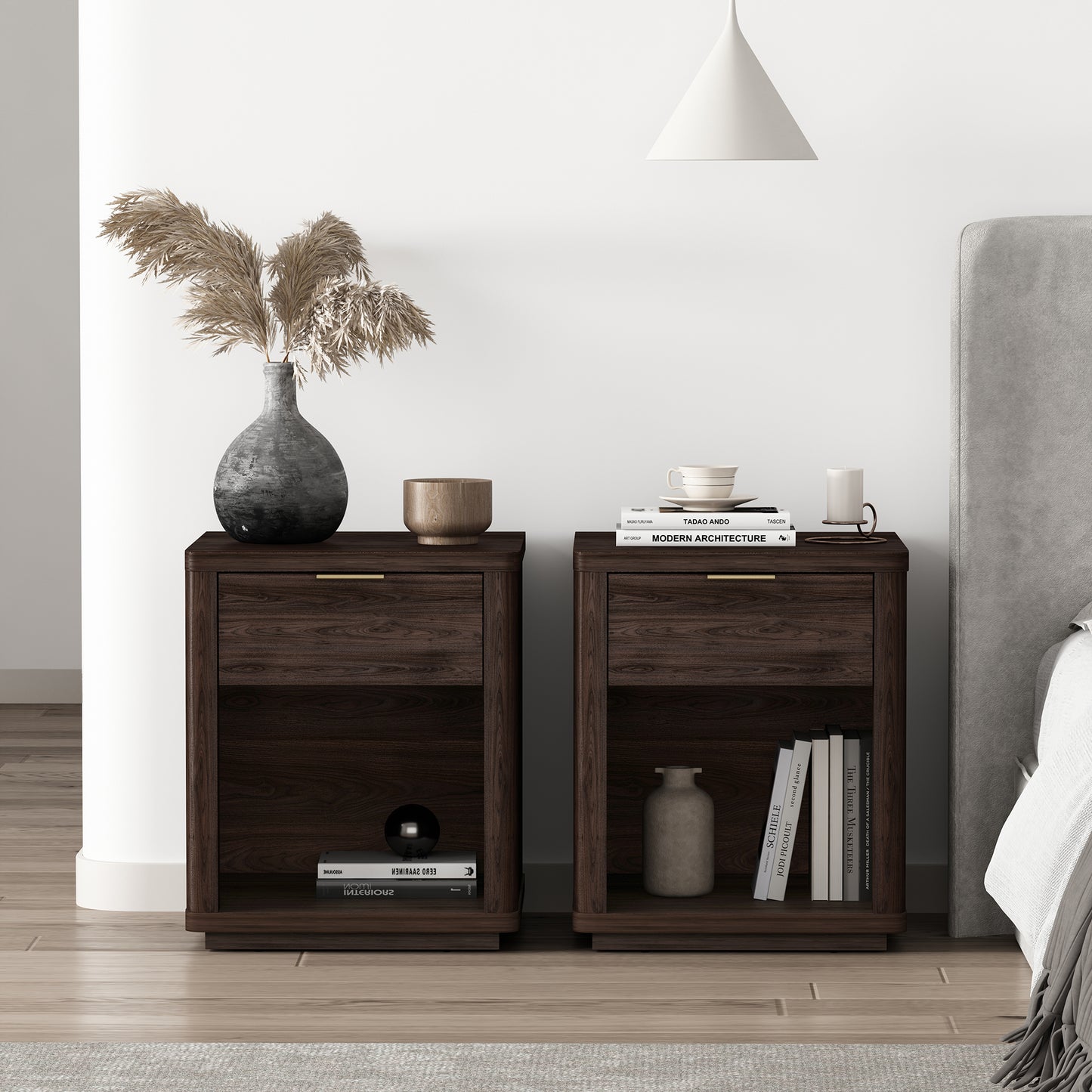 Evelyn Modern 20" Nightstand in Brown (1-Drawer) - Set of 2 2-NS011-BR