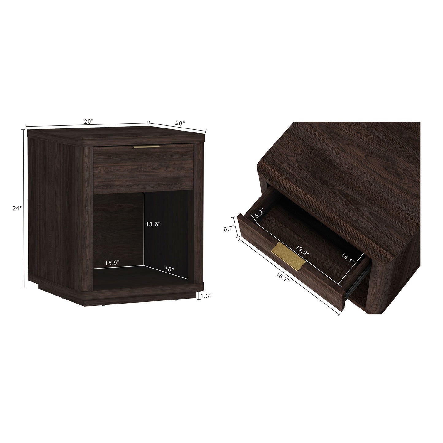 Evelyn Modern 20" Nightstand in Brown (1-Drawer) - Set of 2 2-NS011-BR