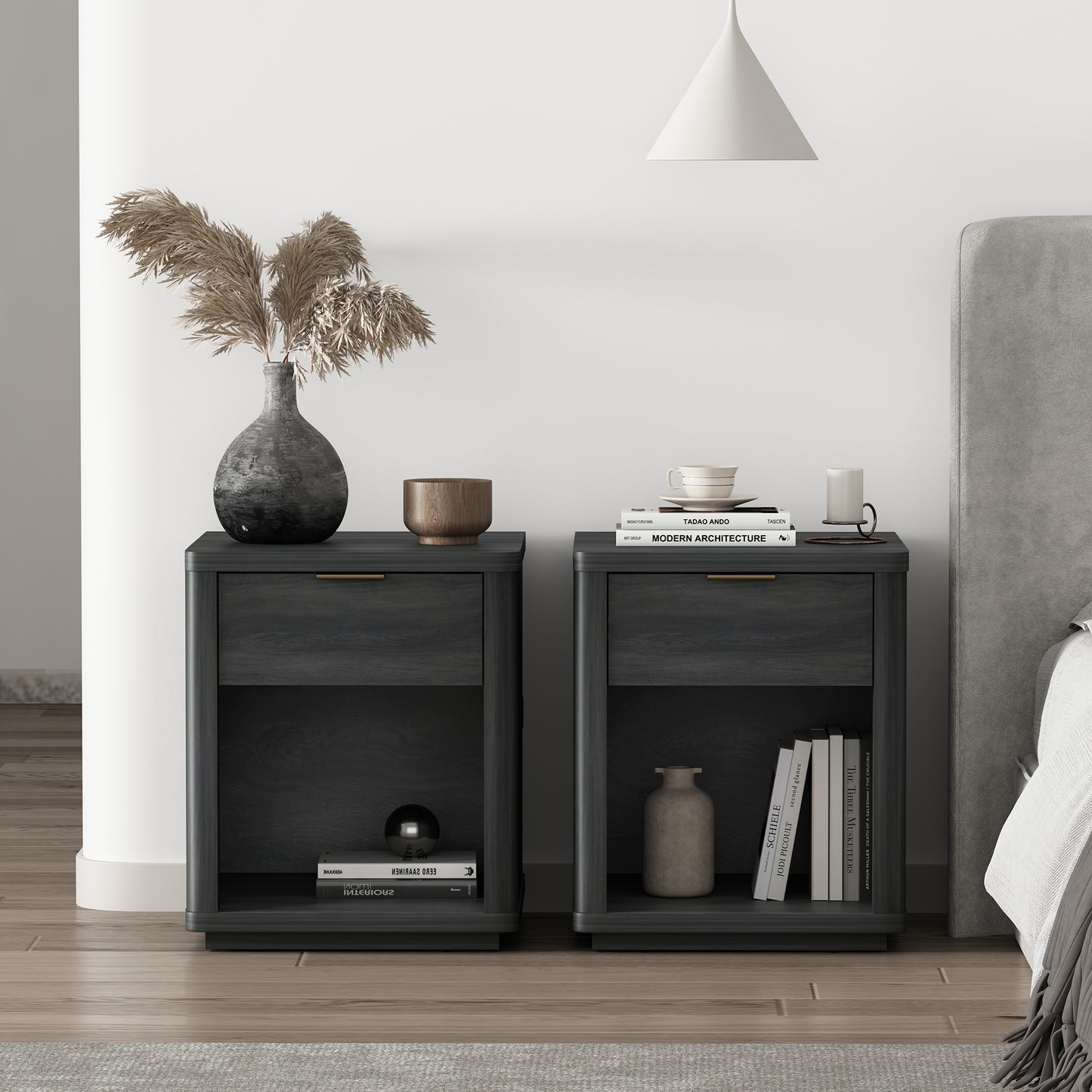 Evelyn Modern 20" Nightstand in Charcoal Gray (1-Drawer) - Set of 2 2-NS011-CH