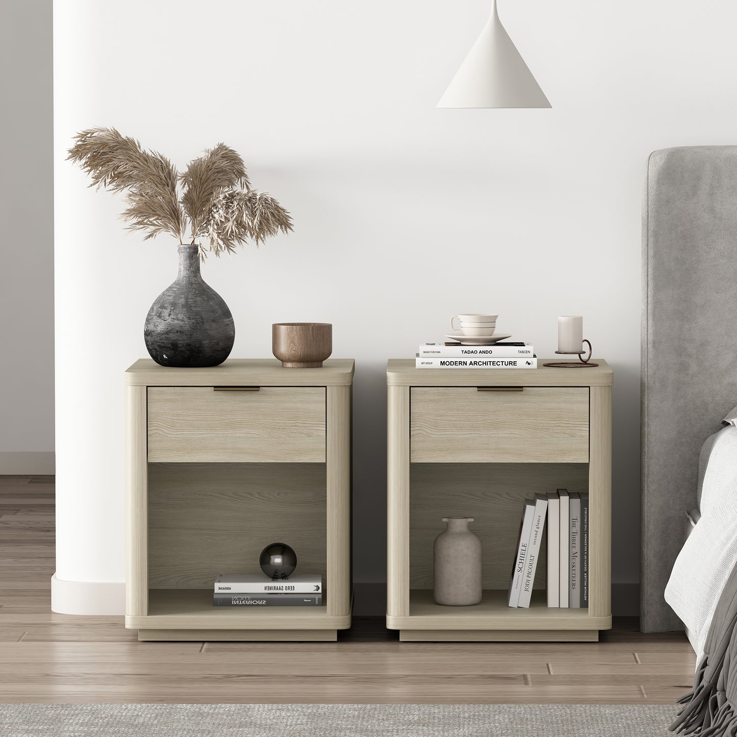 Evelyn Modern 20" Nightstand in Natural (1-Drawer) - Set of 2 2-NS011-NA
