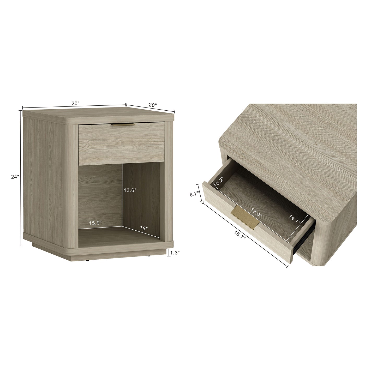 Evelyn Modern 20" Nightstand in Natural (1-Drawer) - Set of 2 2-NS011-NA