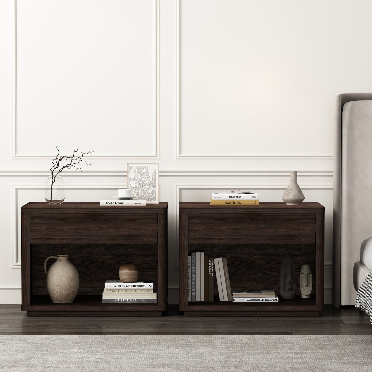 Evelyn Modern 32" Nightstand in Brown (1-Drawer) - Set of 2 2-NS012-BR