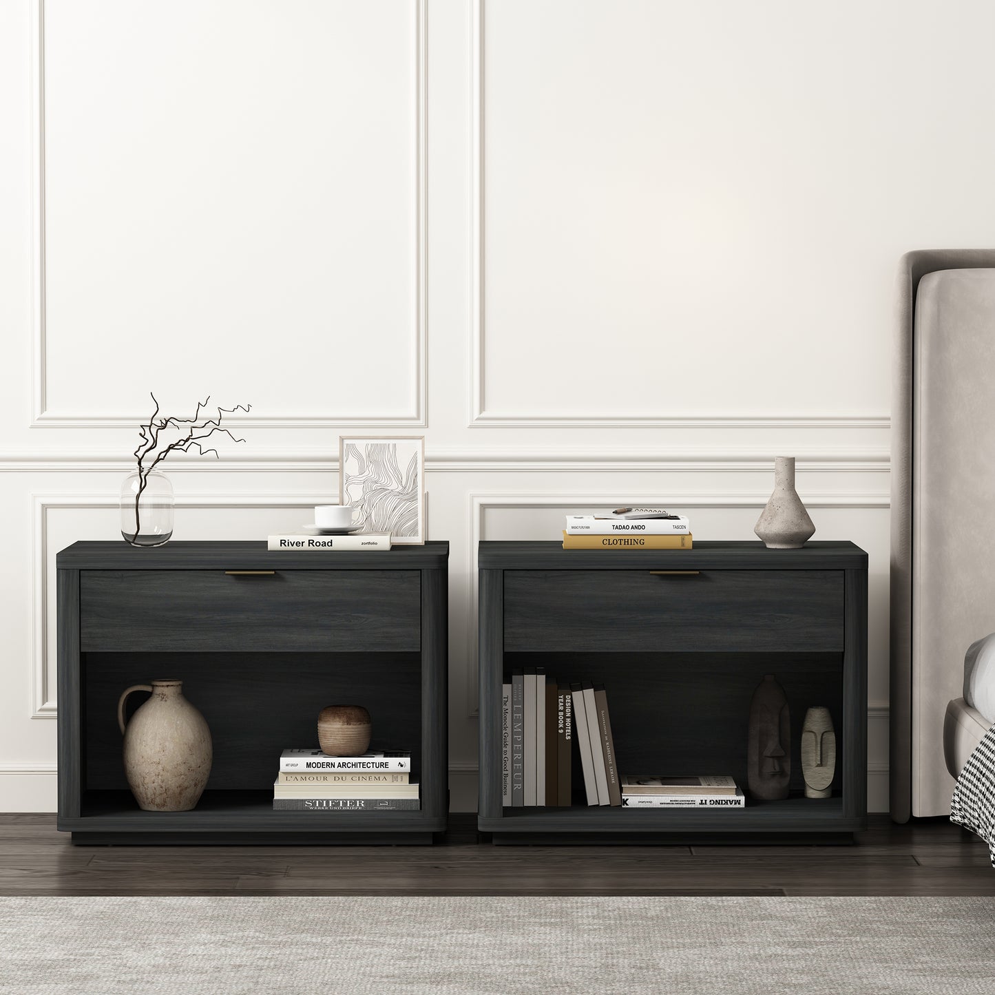 Evelyn Modern 32" Nightstand in Charcoal Gray (1-Drawer) - Set of 2 2-NS012-CH