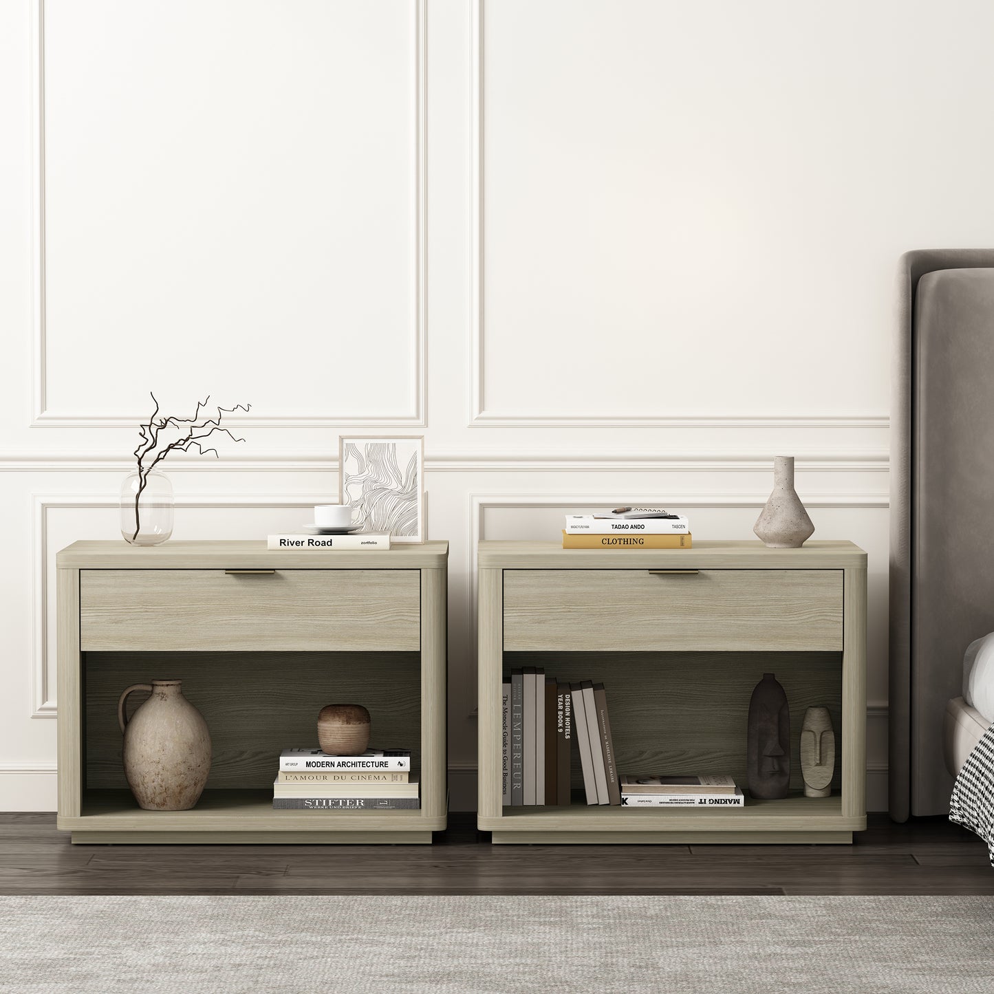 Evelyn Modern 32" Nightstand in Natural (1-Drawer) - Set of 2 2-NS012-NA
