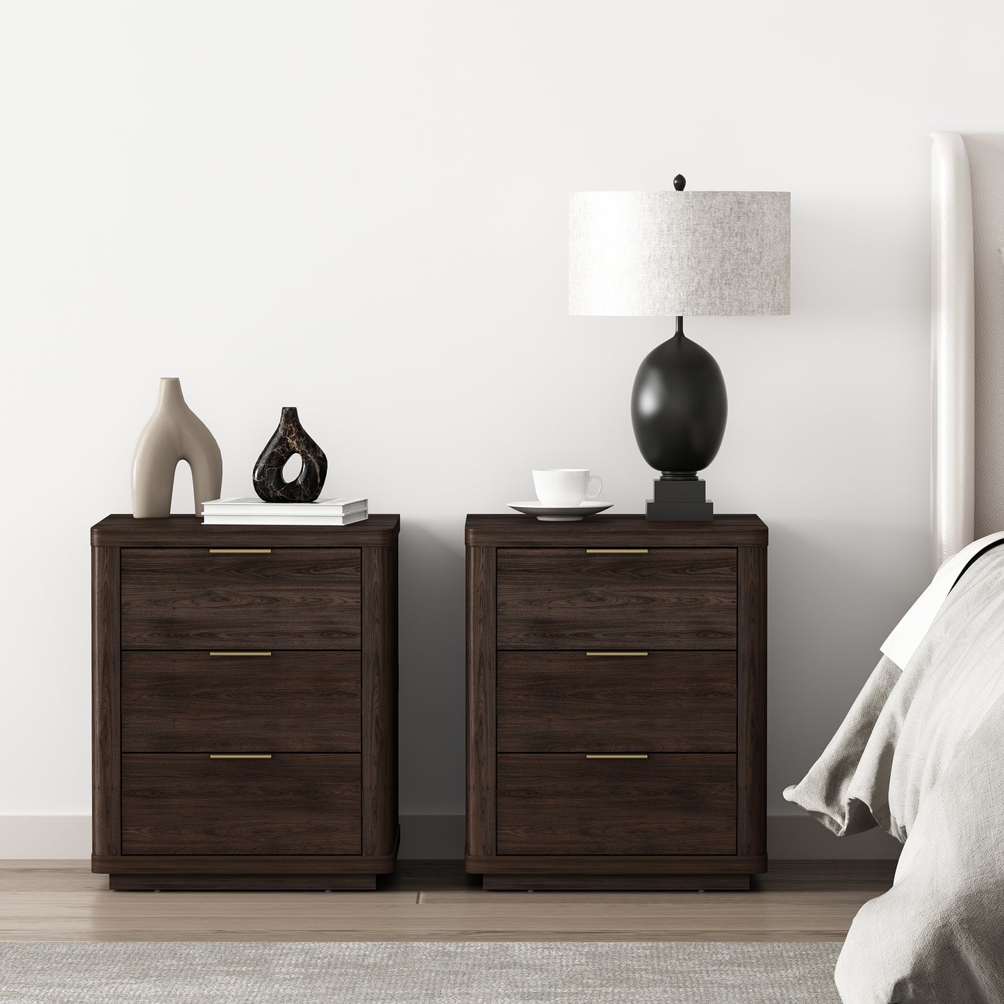 Evelyn Modern 20" Nightstand in Brown (3-Drawer) - Set of 2 2-NS013-BR