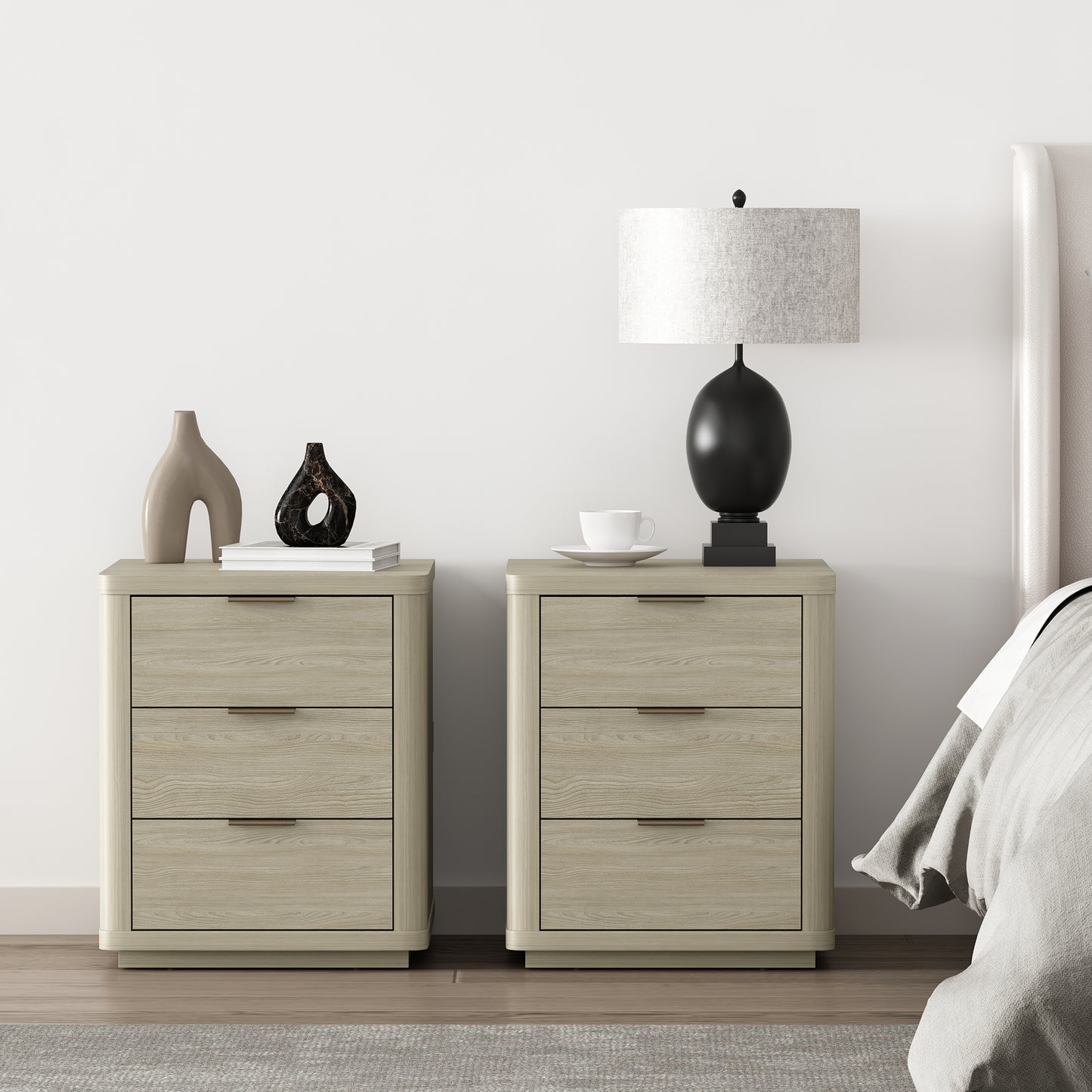 Evelyn Modern 20" Nightstand in Natural (3-Drawer) - Set of 2 2-NS013-NA