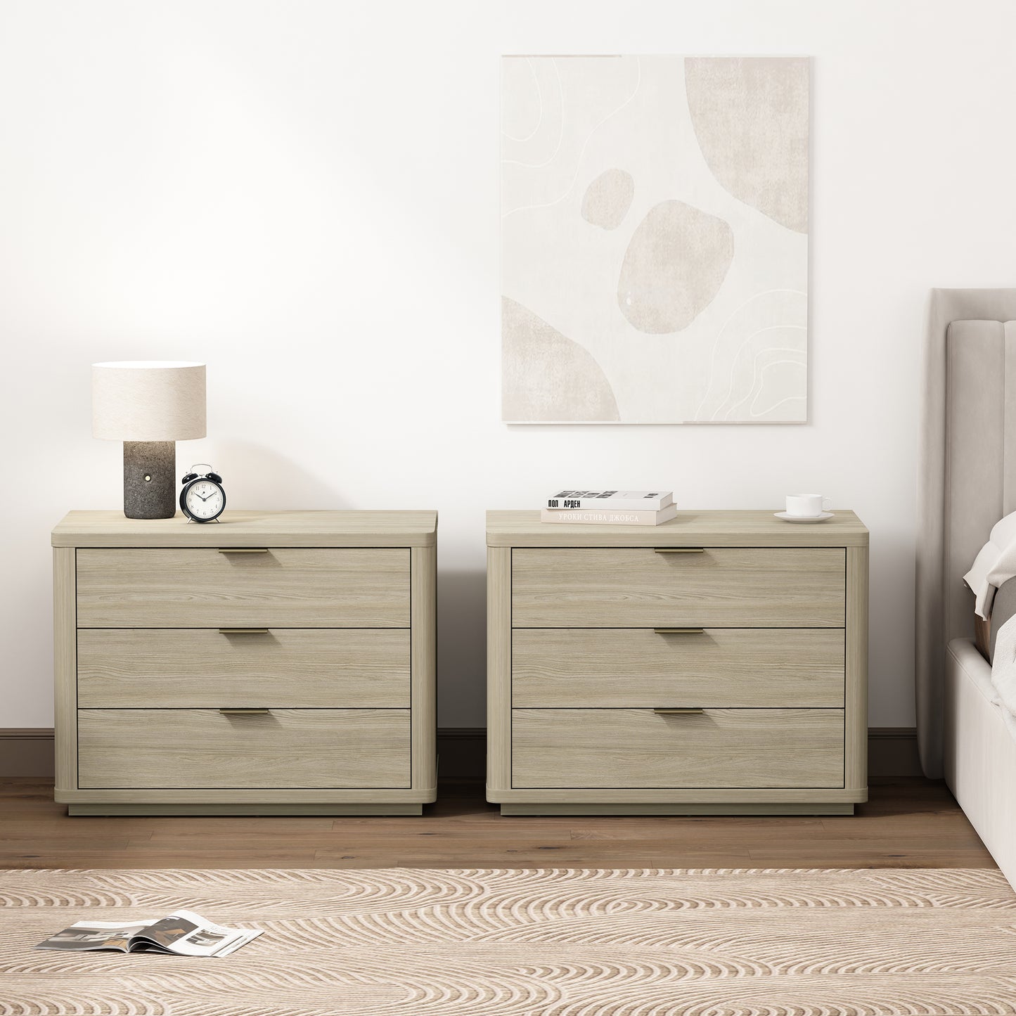 Evelyn Modern 32" Nightstand in Natural (3-Drawer) - Set of 2 2-NS014-NA