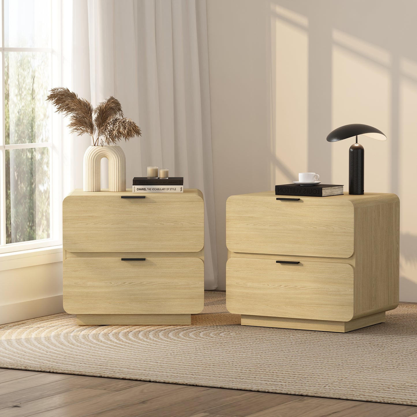 Chrystie Contemporary Modern 26" Nightstand in Natural (2-Drawer) - Set of 2 2-NS016-NA