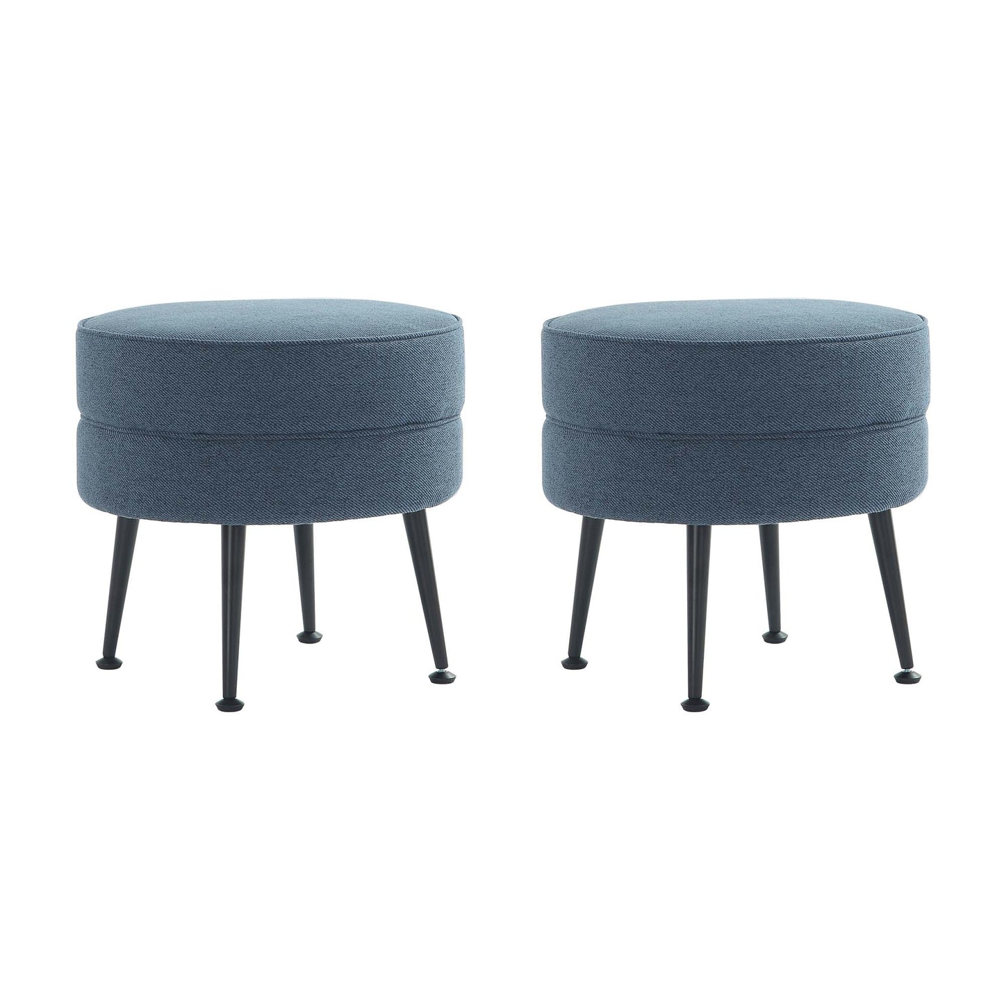 Manhattan Comfort Bailey Mid-Century Modern Woven Polyester Blend Upholstered Ottoman in Blue with Black Feet - Set of 2 2-OT003-BLB