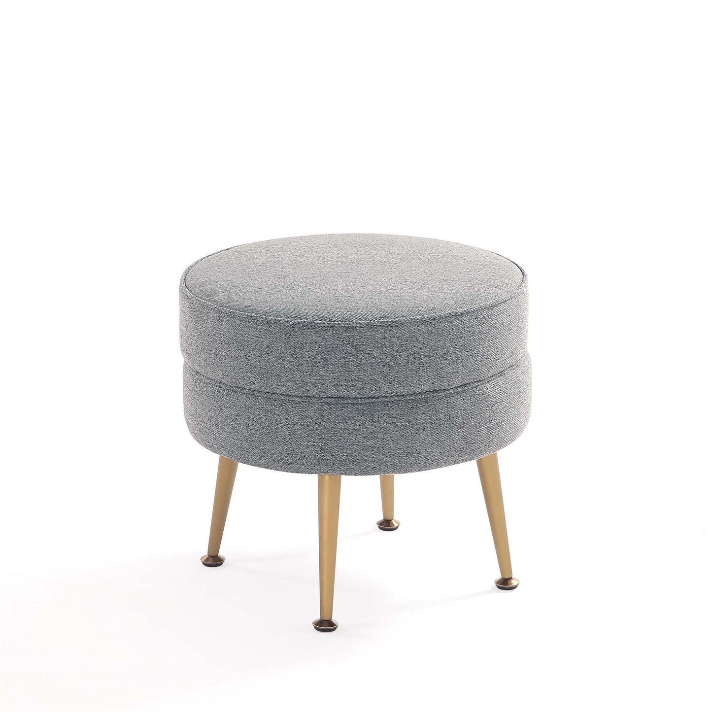 Manhattan Comfort Bailey Mid-Century Modern Woven Polyester Blend Upholstered Ottoman in Grey with Gold Feet - Set of 2 2-OT003-GY