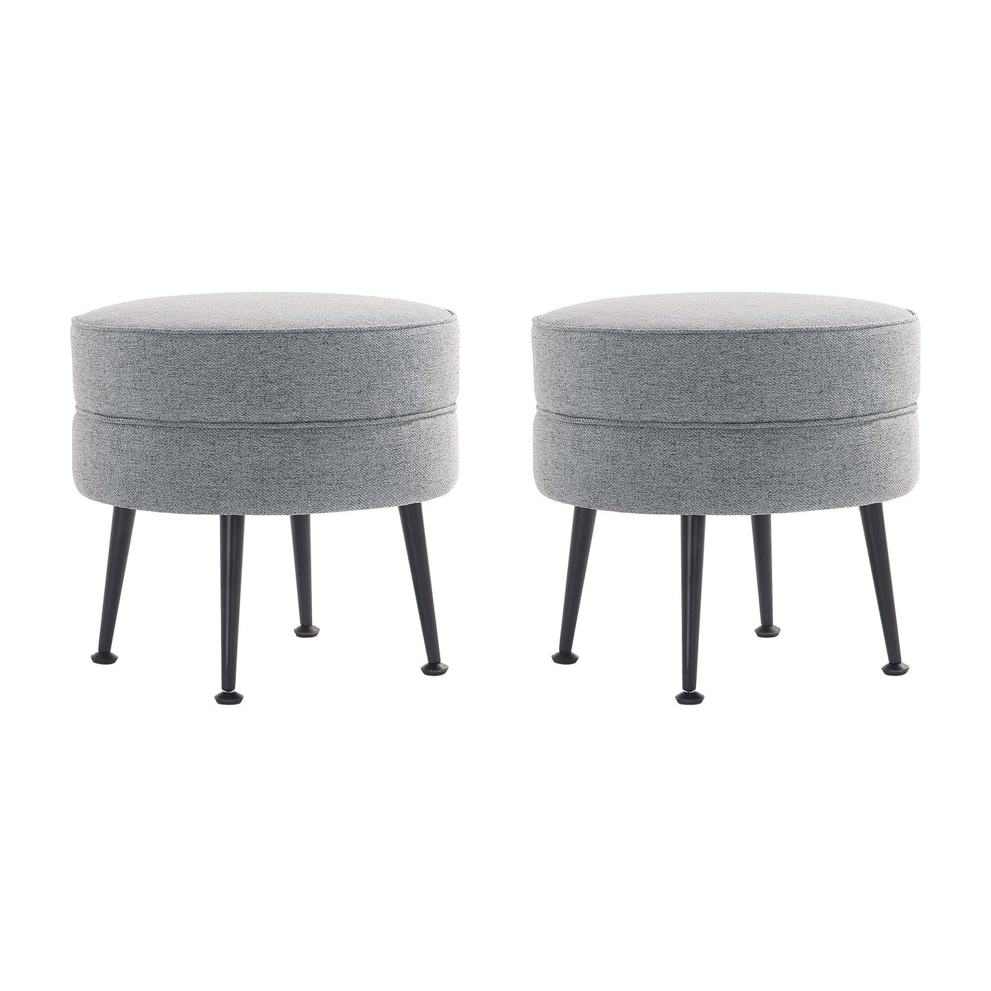 Manhattan Comfort Bailey Mid-Century Modern Woven Polyester Blend Upholstered Ottoman in Grey with Black Feet - Set of 2 2-OT003-GYB