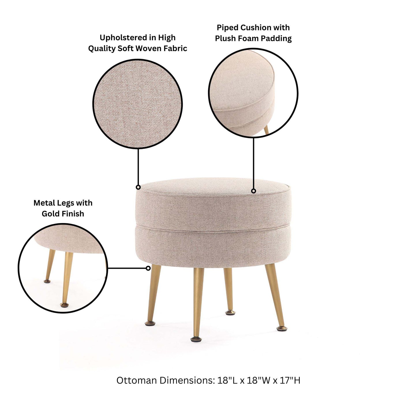 Bailey Mid-Century Modern Upholstered Accent Ottoman in Wheat - Set of 2 2-OT003-OT