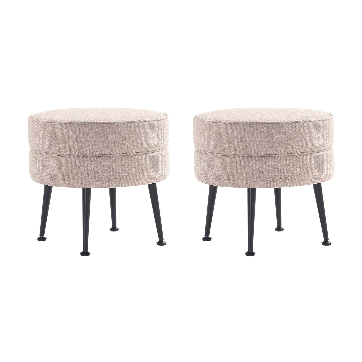 Manhattan Comfort Bailey Mid-Century Modern Woven Polyester Blend Upholstered Ottoman in Oatmeal with Black Feet - Set of 2 2-OT003-OTB