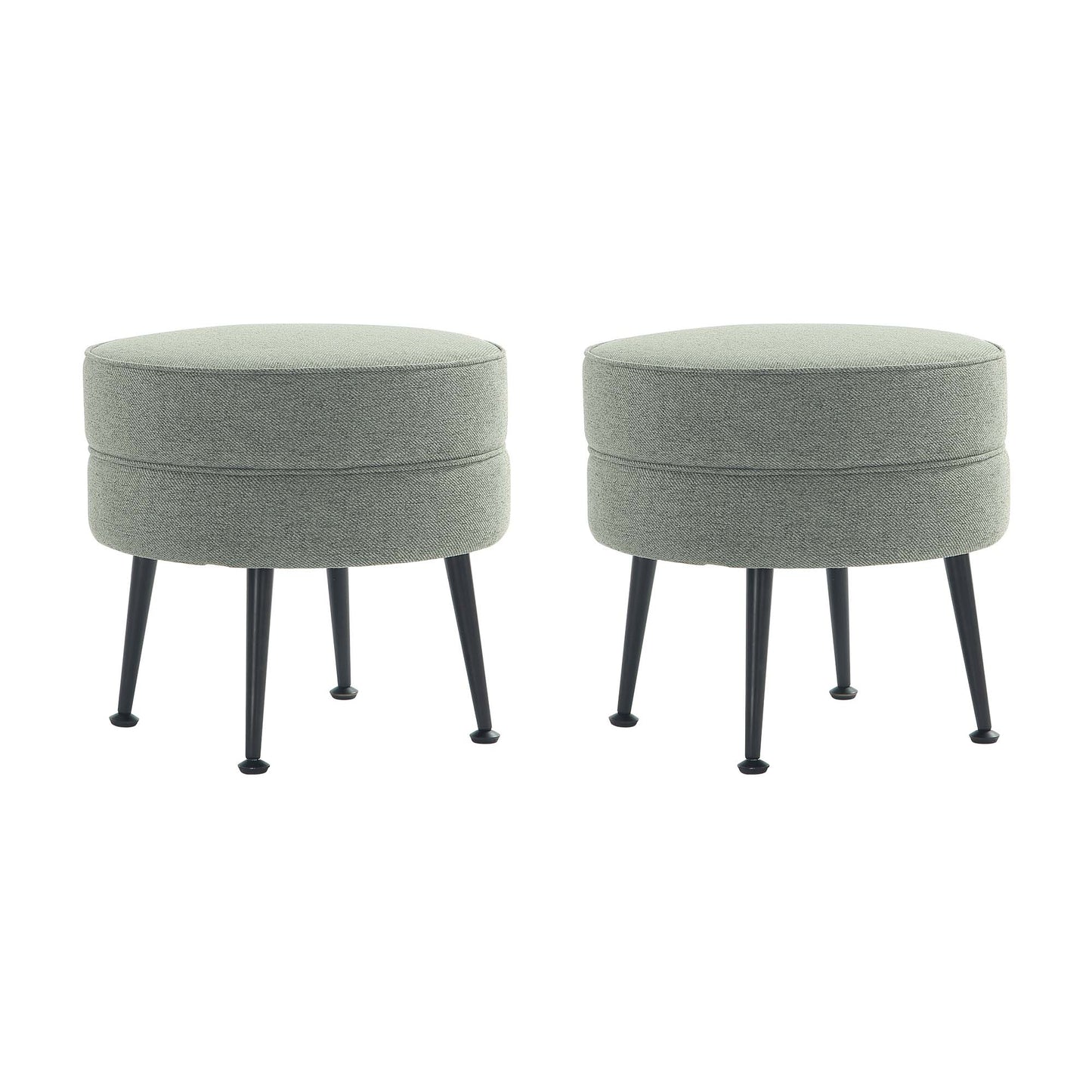 Manhattan Comfort Bailey Mid-Century Modern Woven Polyester Blend Upholstered Ottoman in Sage Green with Black Feet - Set of 2 2-OT003-SGB