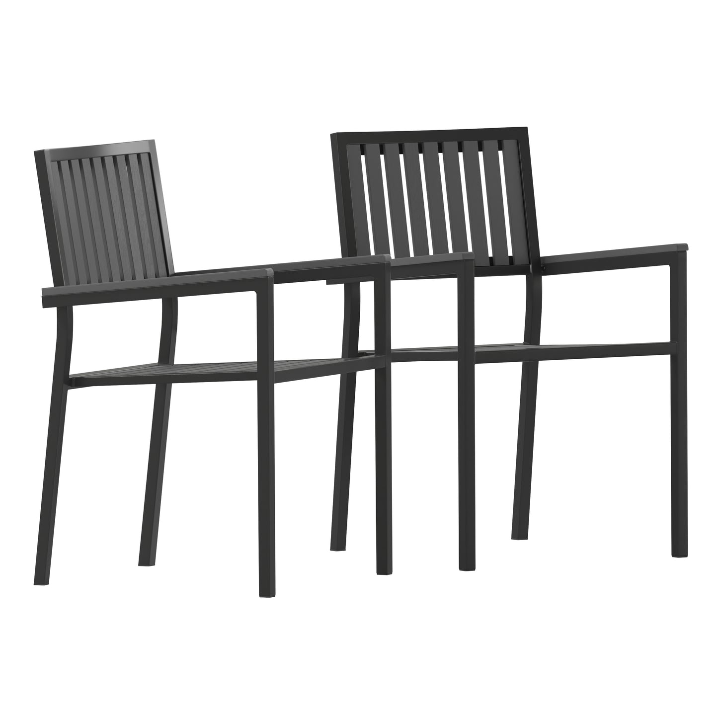Harris Set of 2 Commercial Indoor/Outdoor Stacking Club Chairs with Black Poly Resin Slatted Backs and Seats Black