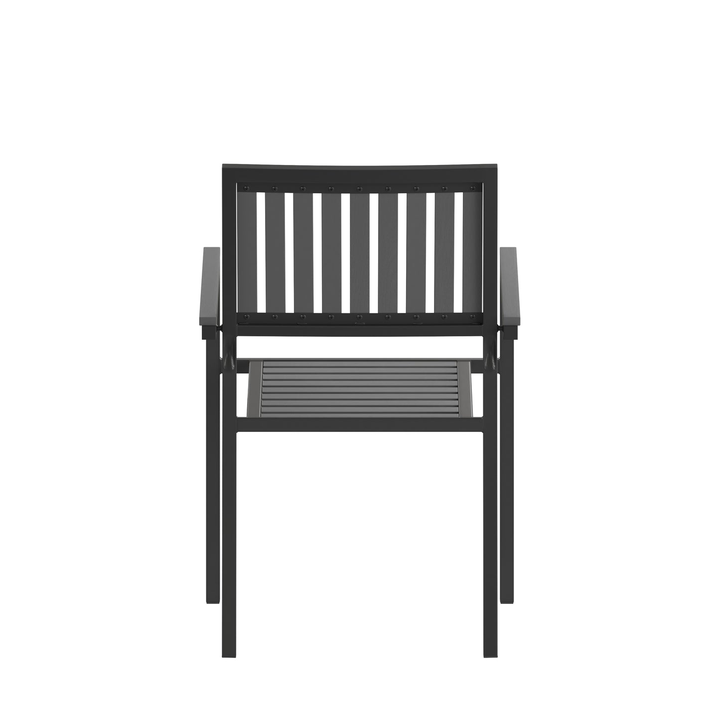 Harris Set of 2 Commercial Indoor/Outdoor Stacking Club Chairs with Black Poly Resin Slatted Backs and Seats Black