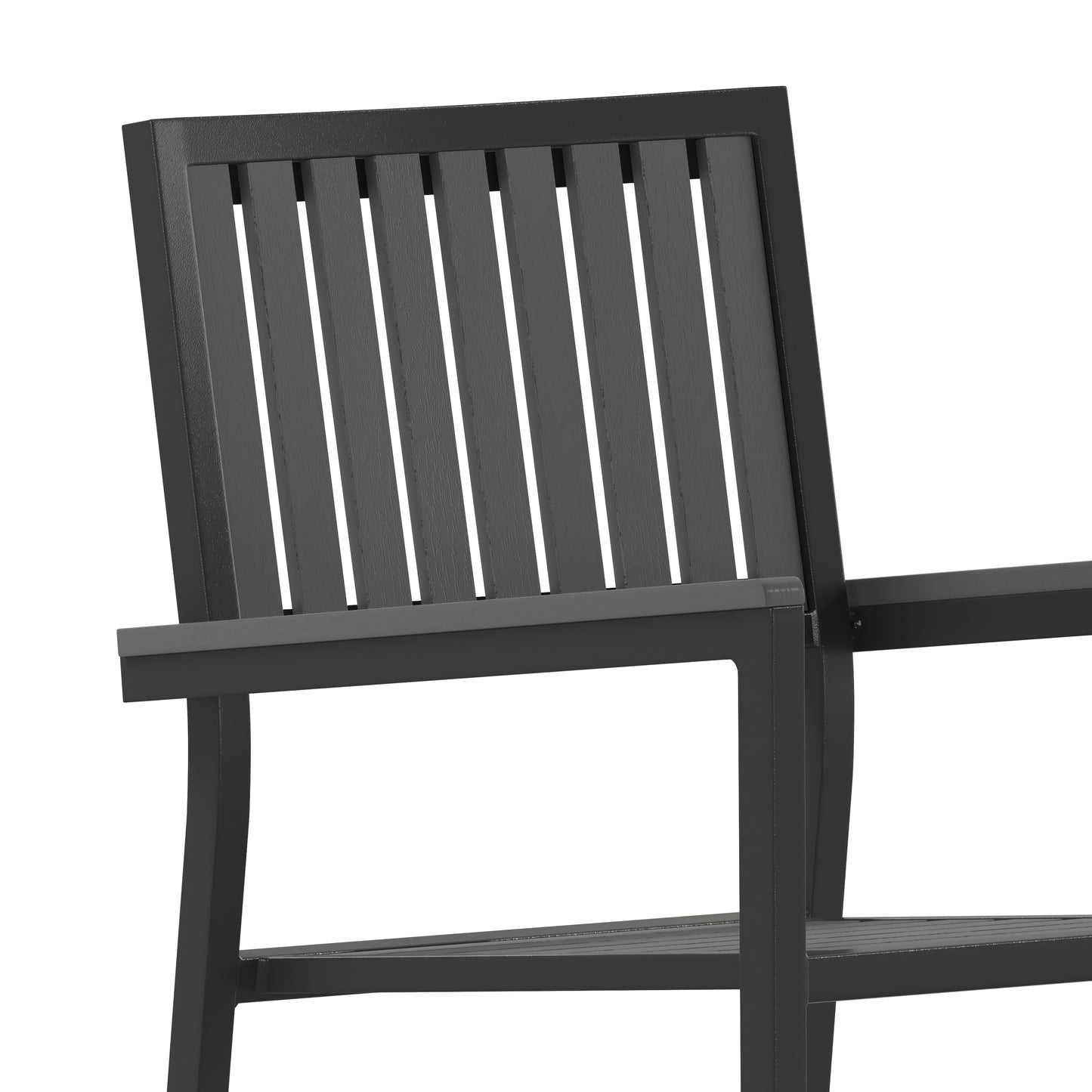 Harris Set of 2 Commercial Indoor/Outdoor Stacking Club Chairs with Black Poly Resin Slatted Backs and Seats Black