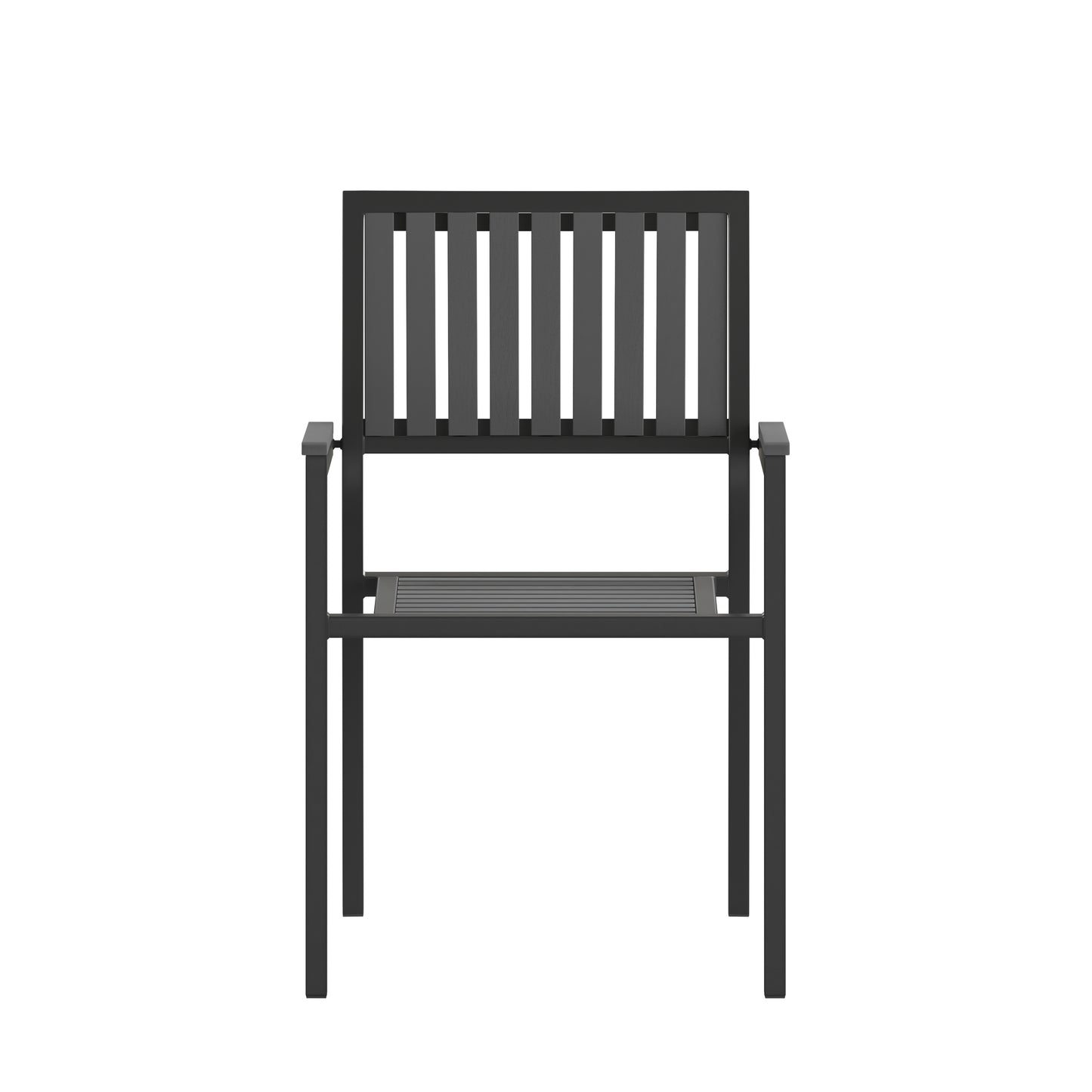 Harris Set of 2 Commercial Indoor/Outdoor Stacking Club Chairs with Black Poly Resin Slatted Backs and Seats Black